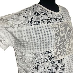 Bohemela Mixed Lace Sheer Front Short Sleeve Tee N0519